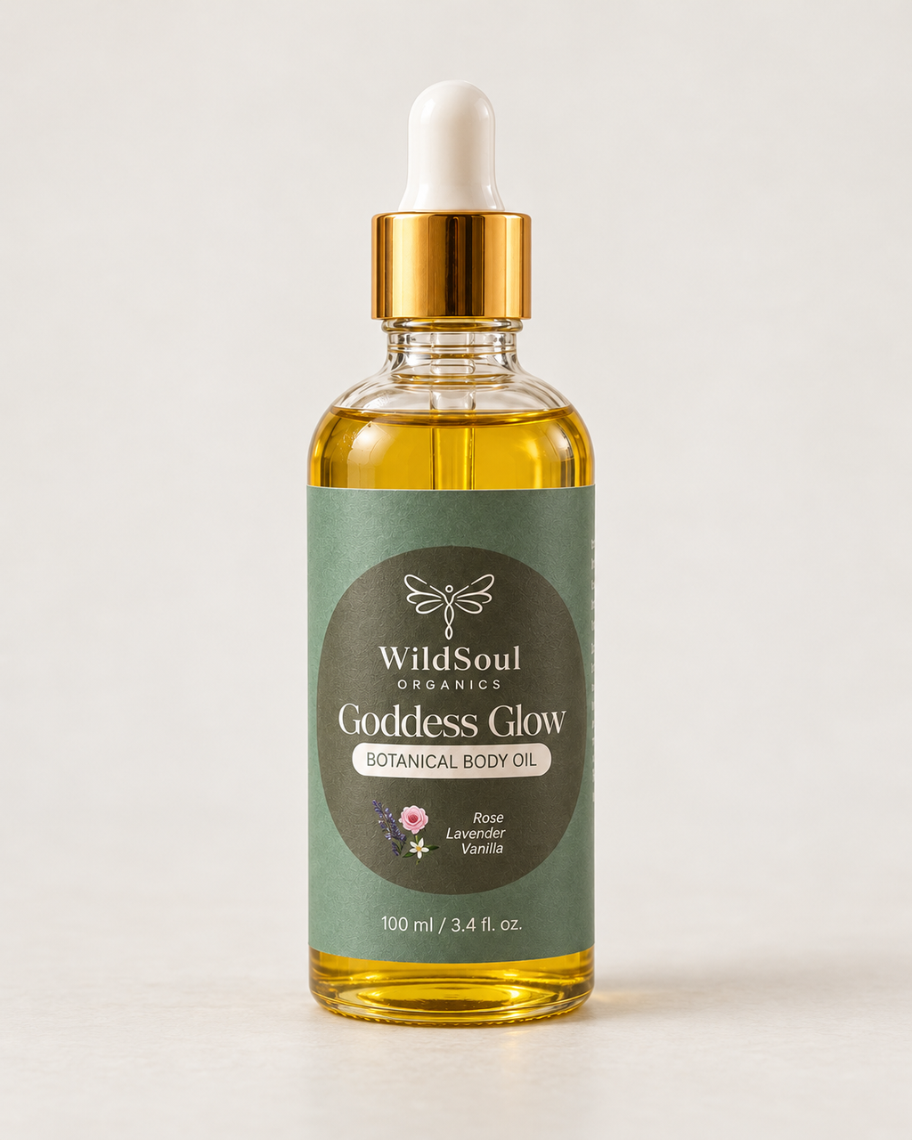Goddess Glow Botanical Body Oil 100 ml on a plain neutral background