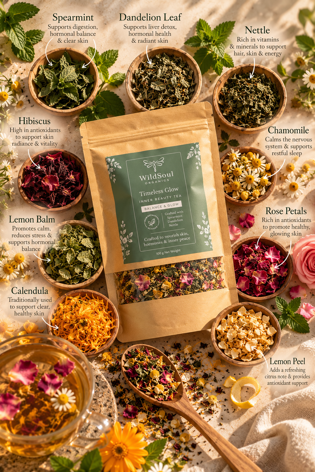 Timeless Glow Inner Beauty Tea botanical ingredient guide